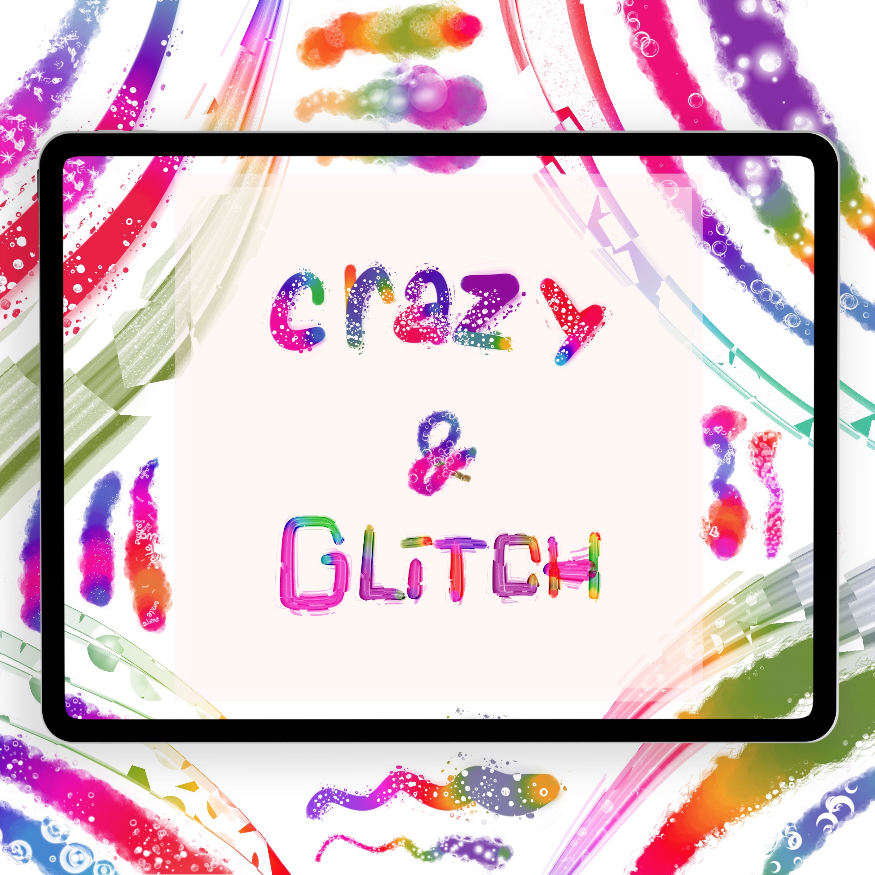 advertisment for Crazy and Glitch Procreate brushes