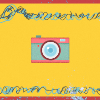 cartoon camera taking a photo with a flash